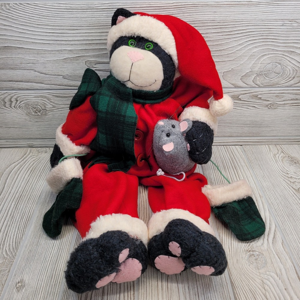 Terrys Village Christmas Cat Plush Stuffed Animal Red‎ Santa Outfit Mouse Toy